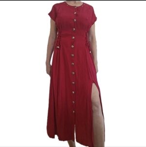 Scarlett Red Button-Front Maxi Dress